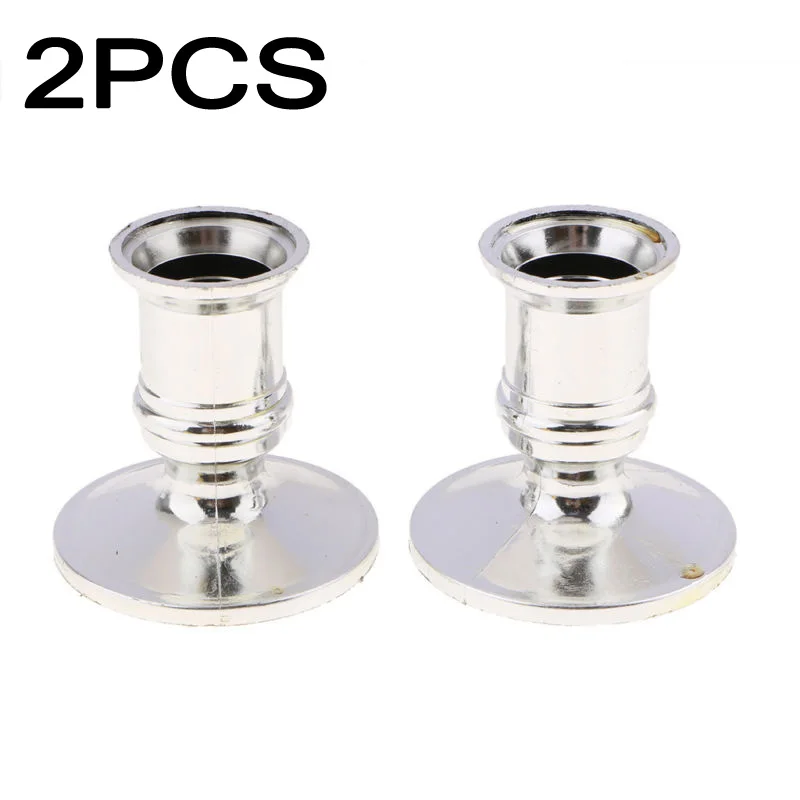 

Traditional Shape Fits Standard Candlestick Silver Taper Candle Holders Accessories 2pcs Home Decor