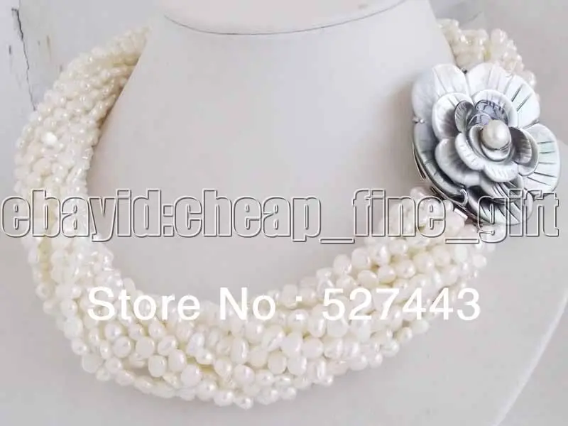 

Wholesale free shipping >>10 Rows White Baroque Pearl Twist Necklace shell Clasp 17