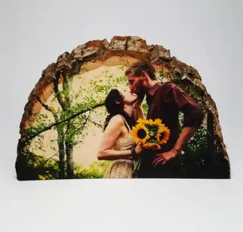 

Personalized Newlywed couple Gifts Wood Slice Ornaments Picture Frame,Customize rustic engagement wood Ornament keepsake gifts