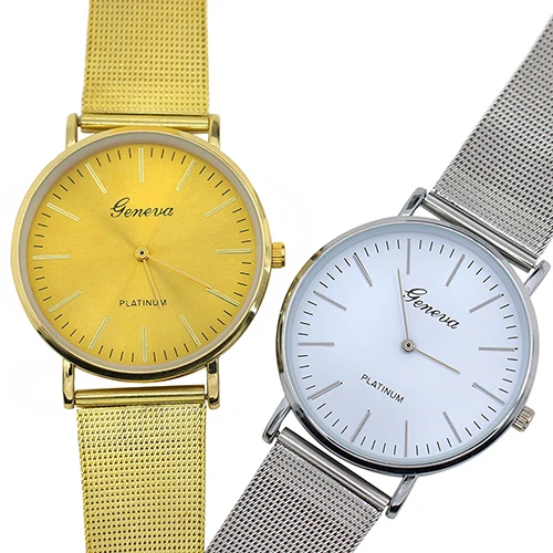 

Men Women Geneva Mesh Golden Band Round Dial Analog Quartz Casual Wrist Watch 8HWJ