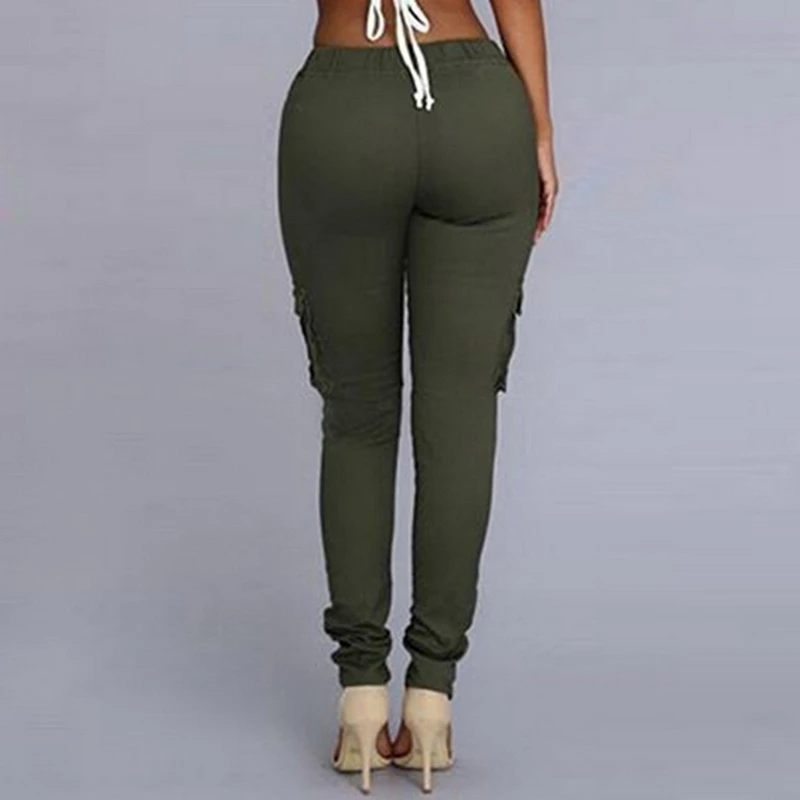 Litthing новые весенние повседневные женские брюки со шнуровкой на талии, одноцветные брюки-карандаш с несколькими карманами размера плюс, прямые облегающие брюки