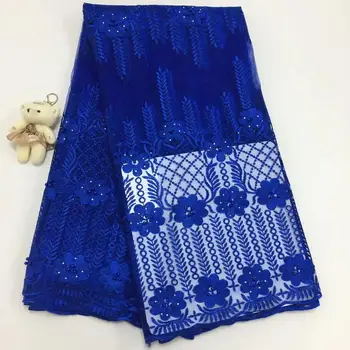 

African Lace Fabric 2019 High Quality Lace, Embroidery Lace Royal Blue Handmade Beads Lace Fabric Wedding Party Dress