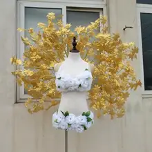 Пользовательские красивые золотые листья крылья ангела для модели сцены фотографического создания реквизит свадебные крылья украшения