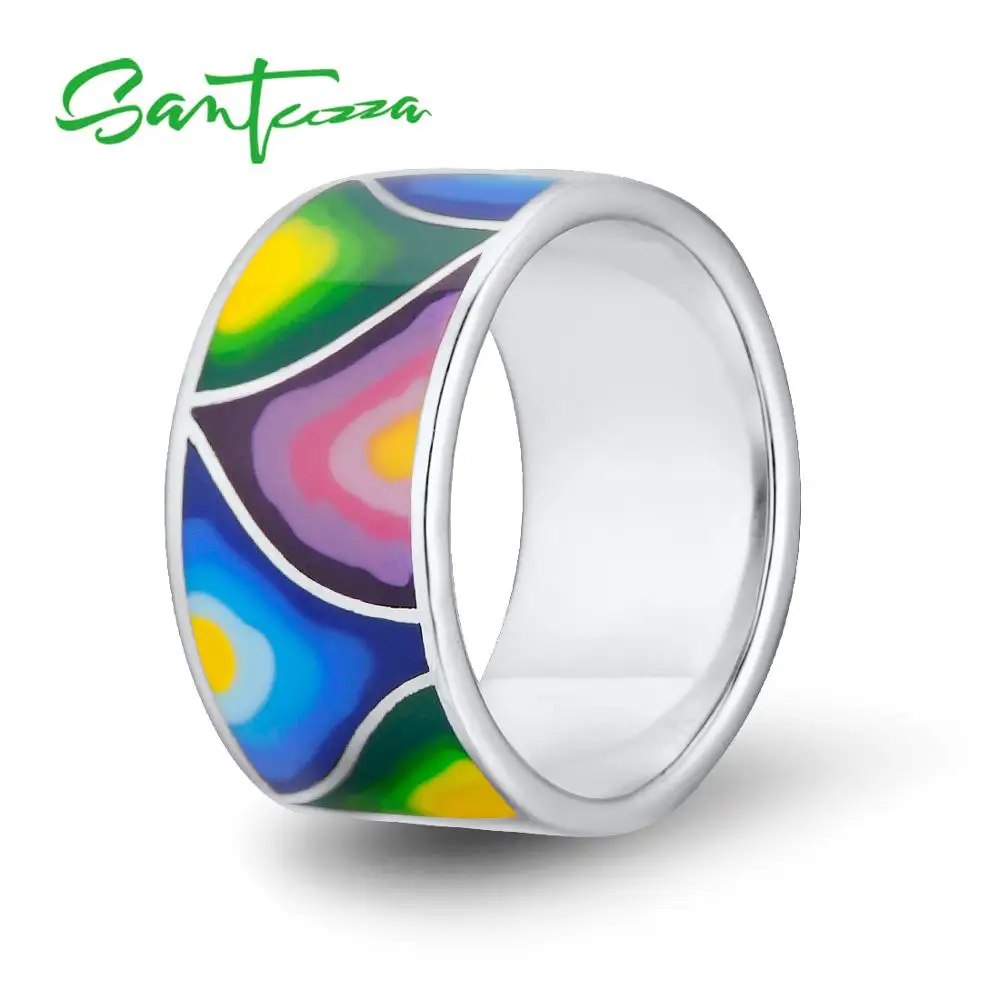 Najtaniej SANTUZZA srebrne pierścienie dla kobiet władca pierścieni HANDMADE kolorowy pierścień emaliowany czysta 925 Sterling Silver Party biżuteria