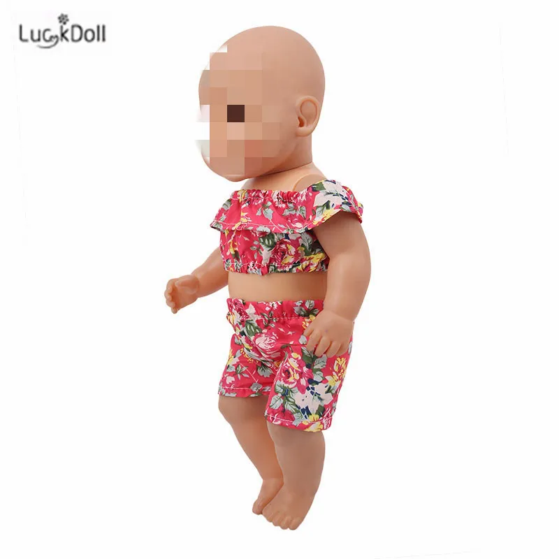 LUCKDOLL цветок короткий рукав шорты комплект подходит 18 дюймов Американский 43 см BabyDoll одежда аксессуары, игрушки для девочек, поколение, день рождения Gif