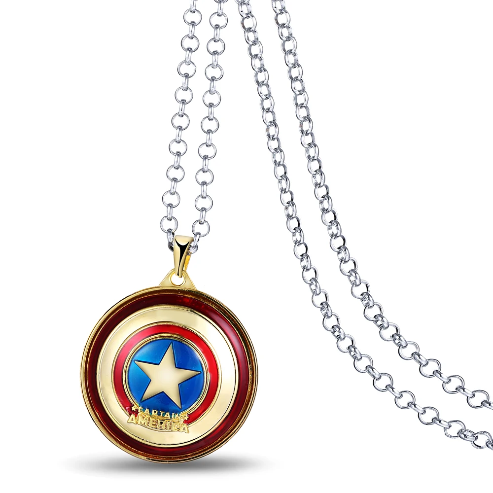 J Store Movie Souvenir Jewelry American Superhero Captain America Shield Rotate Pendant Necklace