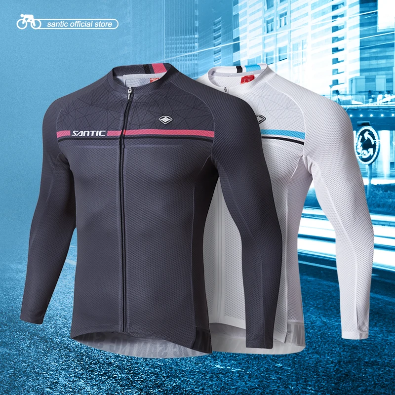 Beste Santic Mannen Lange Mouw Wielershirts Pro Fit Comfortabele Zon beschermende Racefiets MTB Top Jersey Lente Zomer Jerseys 7C01079
