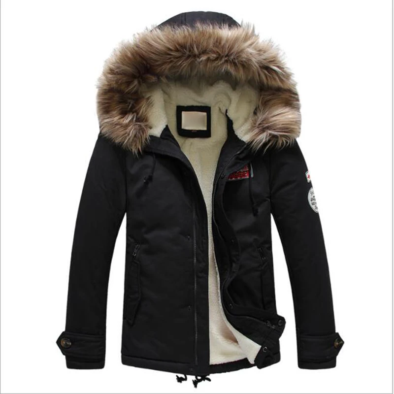 Men Fashion Winter Loose Thick Cotton Lambswool Lining Jacket Coat Warm Hooded Cotton Hooded Casual Jacket Coat Parkas