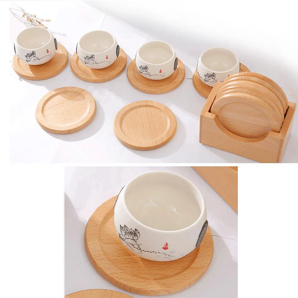 

1PC Vintage Wooden Cup Mat for Coffee Table Drinks Cup Desk Mat with Coaster Holder Environmentally Friendly