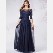 Halbarm Mutter der Braut Kleider Elegante Eine Linie Marineblau Hochzeit Abend Mutter Kleid Sheer Bräutigam Vestido de madrinha