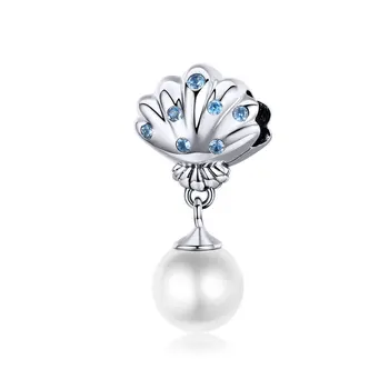 

MOWIMO Beach Shell Pearl Dangle Charms 925 Sterling Silver Blue CZ Fit Original Silver Bracelets Women Luxury Jewelry BKC1155