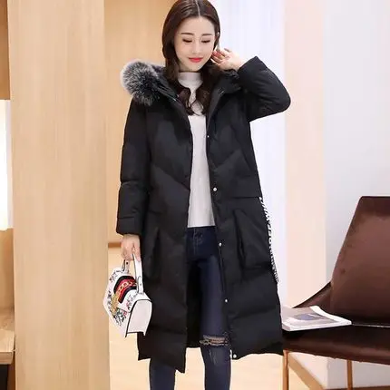 Jacket Womens Winter Long Cotton Padded Jacket Elegant Fur Collar Hooded Coats For Female 2018 New Plus Size Loose Overcoats LZ960 (4)