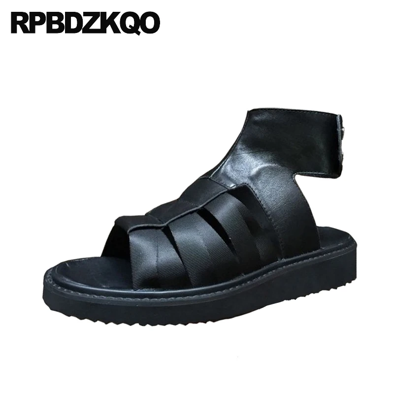 

Men Gladiator Sandals Summer Boots Black Genuine Leather Large Size Big Strap 2019 Platform Shoes High Quality Roman Native 45