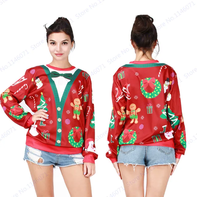 Red Christmas Tracksuits Sportswear Women Crewneck Full Sleeves