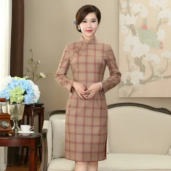 

Traditional Chinese Woolen Dress Women's Cheongsam Size M to 3XL
