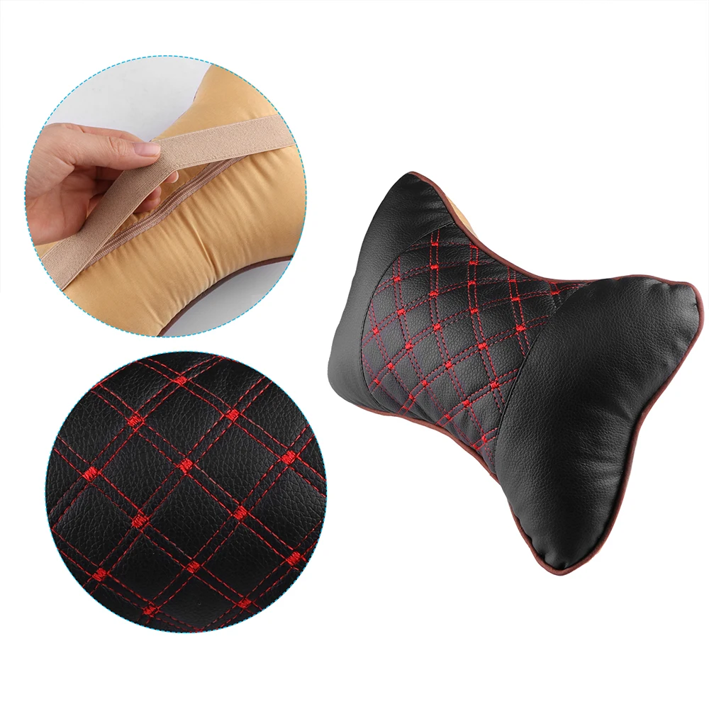 PU Leather Car Neck Pillow Pad Embroidery Chair Headrest Seat Cushion