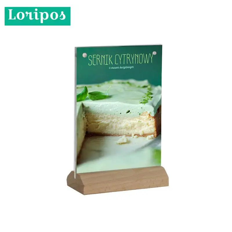 

A4 Vertical Wooden Menu Card Frame Stand 210*297mm Sign Holder Acrylic Price Tag Display Rack Advertising Poster Frame Photo