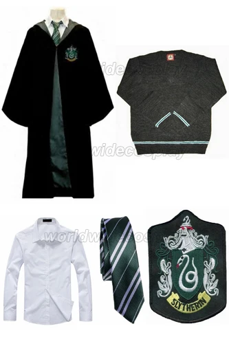 

Free Shipping Harry Slytherin Draco Malfoy Cosplay Robe Cloak Pullover Sweater Shirt Necktie Badge Custom made