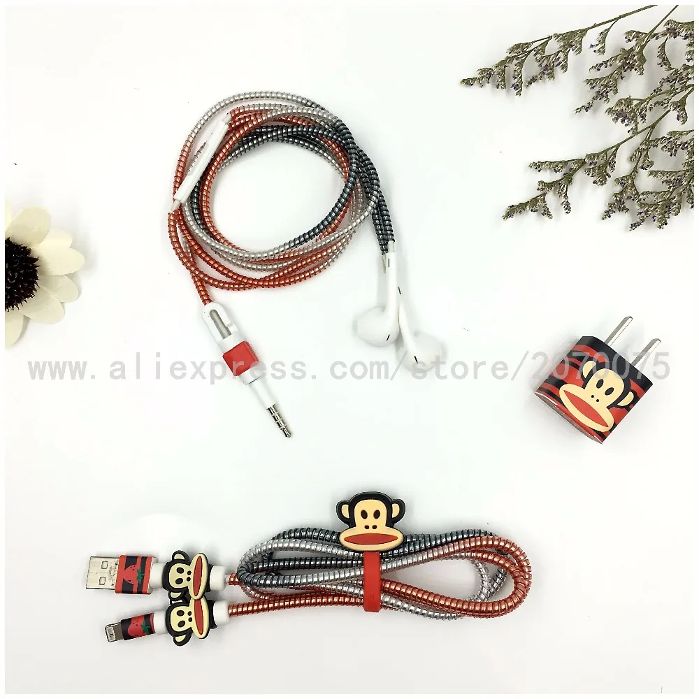 Милый мультяшный usb-кабель протектор для Наушников набор с кабелем Стикеры для намотки градиент цвета спиральный usb-шнур с зарядным устройством для iphone
