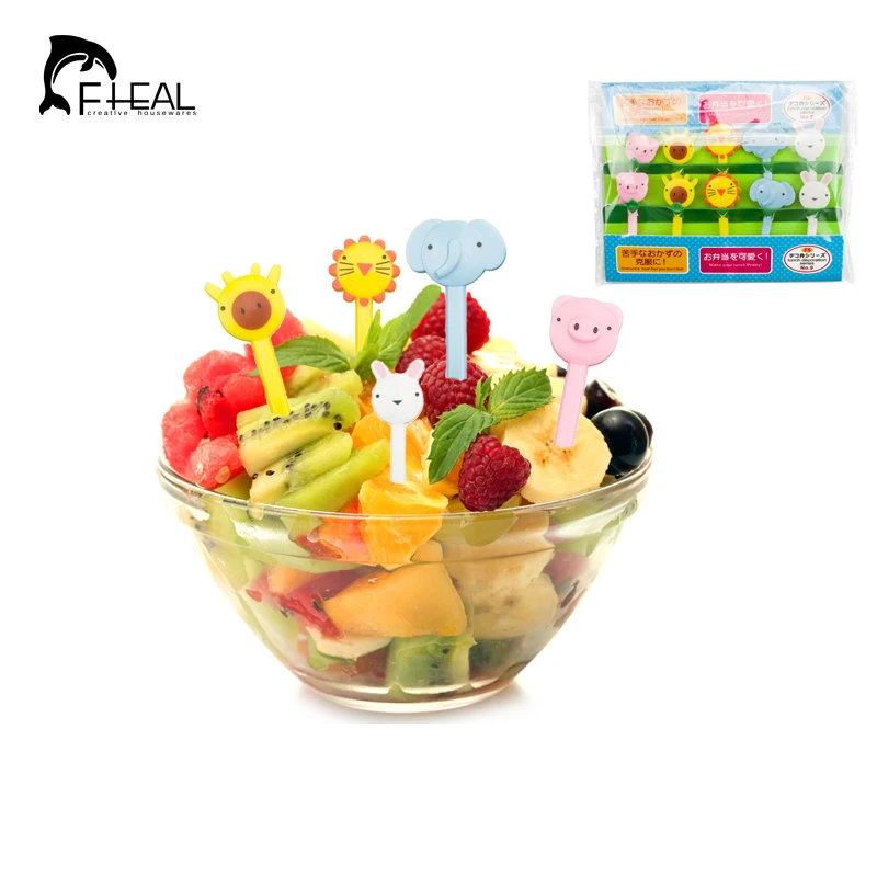 FHEAL 10pcs/set Mini Animal Fruit Fork Plastic Fruit Dessert Toothpick