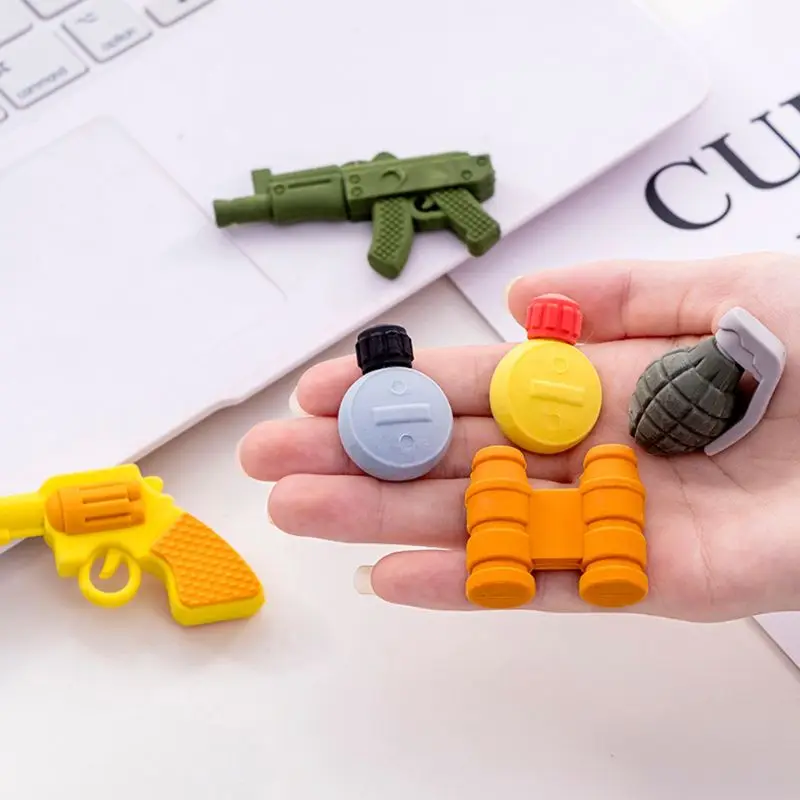 3pcs/set Creative Weapons Pistol Shape Pencil Rubber Eraser Correction Kawaii Stationery School Supplies Kids Gifts