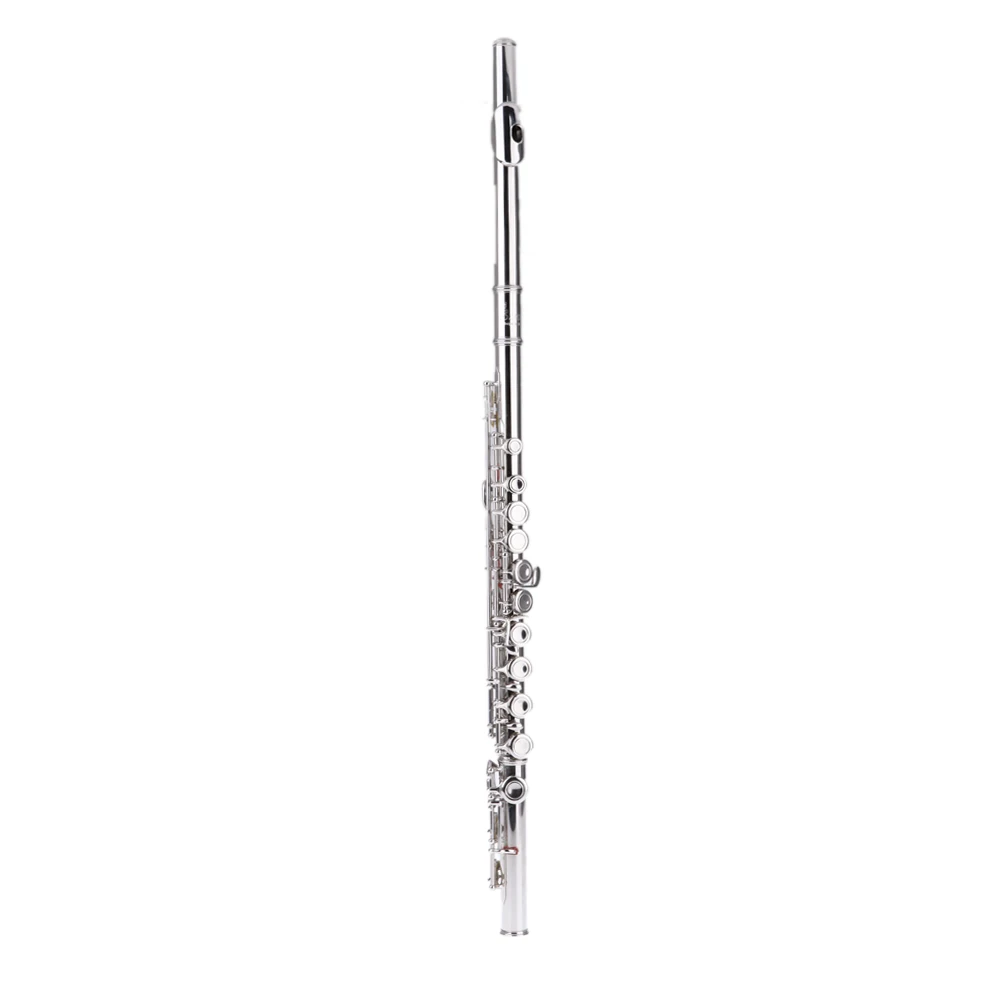 

Western Concert Flute Silver Plated 16 Holes C Key Cupronickel Woodwind Instrument with Cleaning Cloth