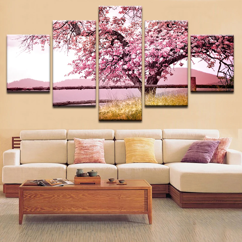 Художественные плакаты, принты, живопись, розовое дерево, пейзаж, модульный холст, HD настенная рамка, картины для гостиной, украшение дома
