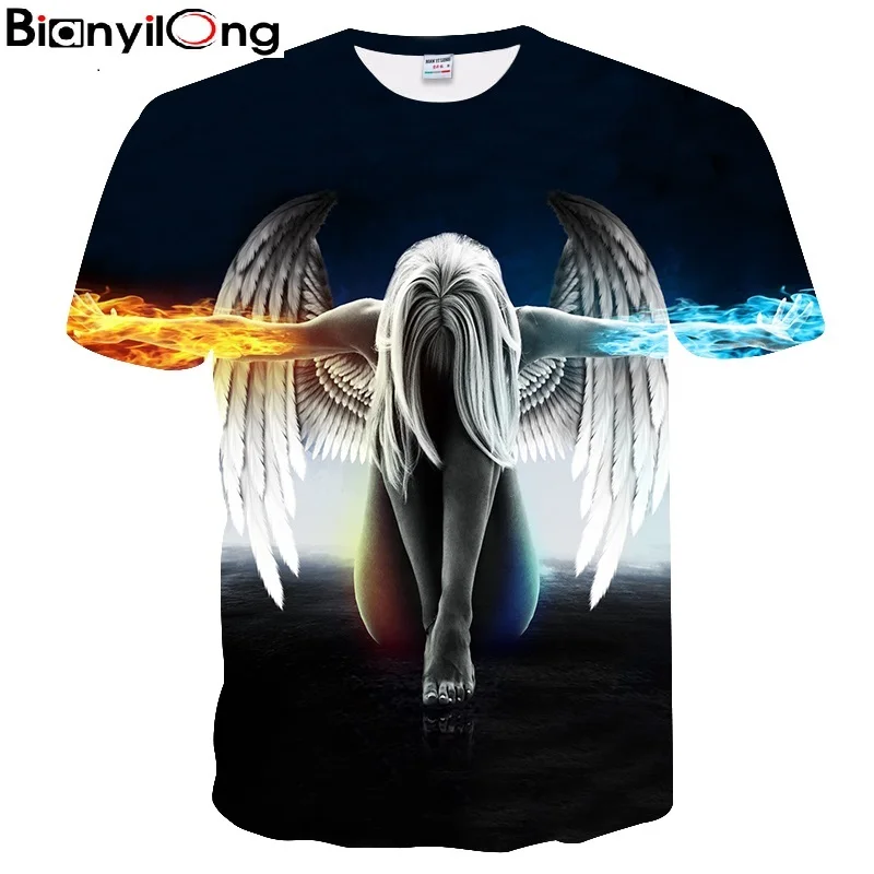 

BIANYILONG new brand fashion T-shirt men's / women's summer 3D T-shirt print angel shirt T-shirt