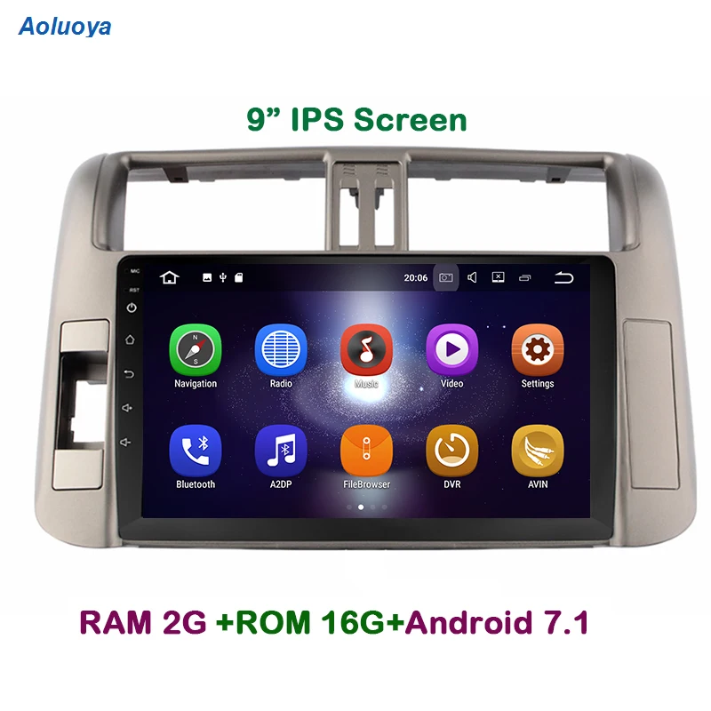 

Aoluoya 9" IPS RAM 2GB Quad Core Android 7.1 CAR DVD GPS Navigation For Toyota Prado 150 2010 2011 2012 2013 Radio head unit DAB