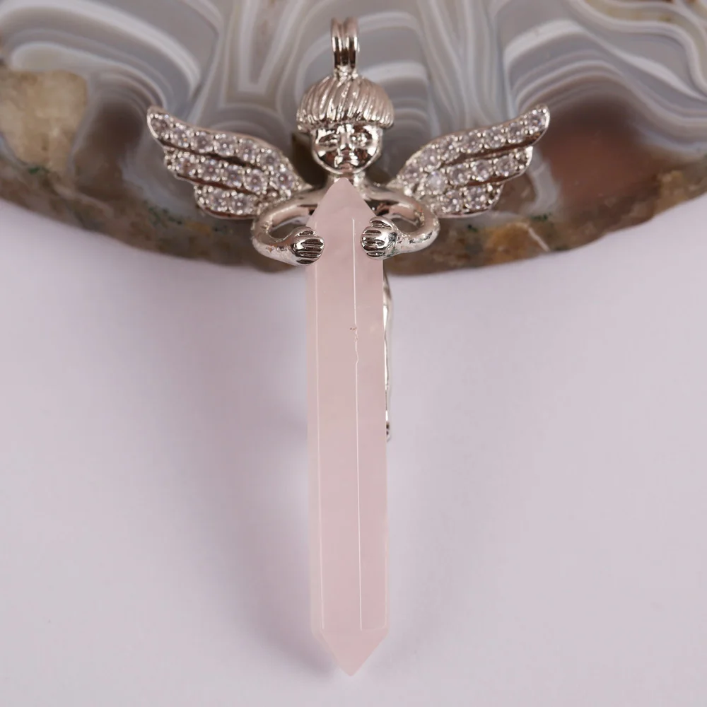 Rose Crystal Stone Bead Pendant Lucky Angel Jewelry For Woman Gift S3015in Pendants from
