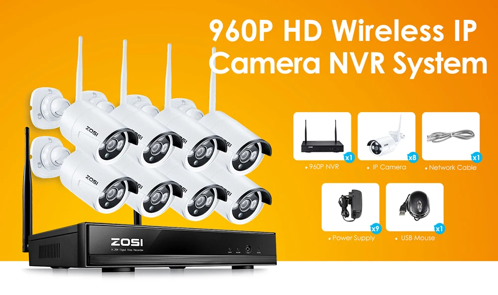 ZOSI 1 ТБ HDD 8CH система видеонаблюдения беспроводная 1080P HDMI NVR 1.3MP 960P wifi ip-камера CCTV домашняя система безопасности комплекты видеонаблюдения