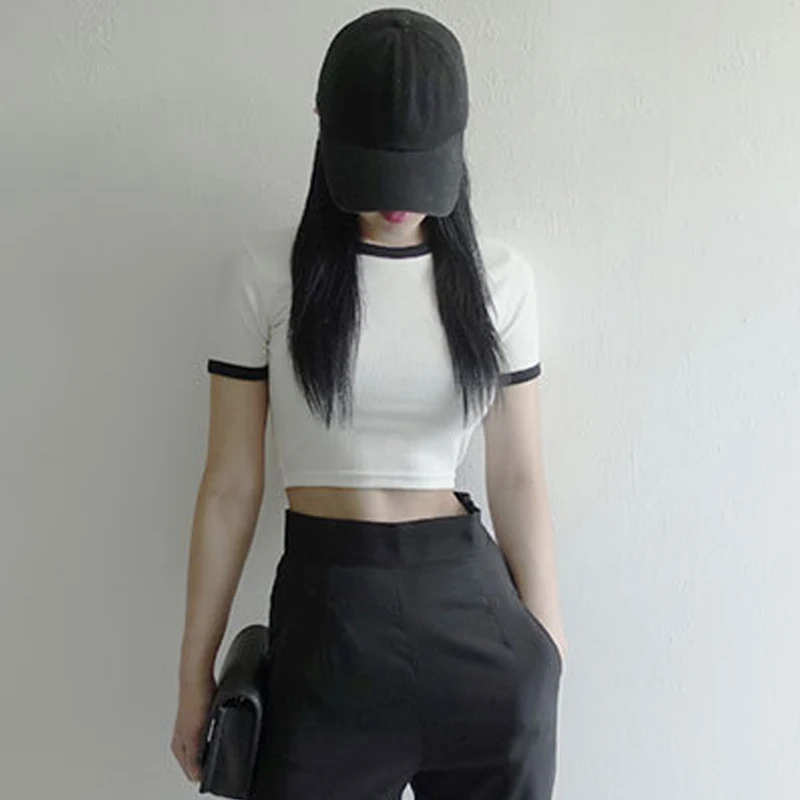 

Women Summer Crop Tops Skinny Slim Fit Short Sleeves Round Neck Pullover T-shirts TY66