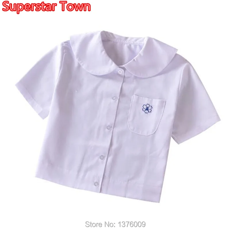 

Lolita JK Uniform Blouse Japan Anime High School Sakura Embroidery Peter Pan Collar Short Style Tops Shirt Student Costume