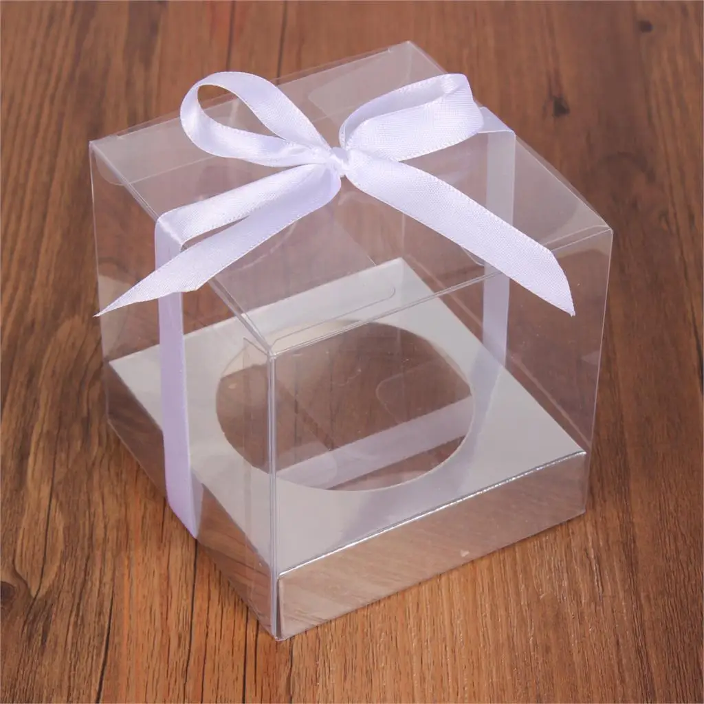 12Pcs Transparent Cupcake Box Clear Cake Box with Ribbon and Cake ...