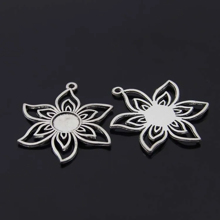 

Free Shipping 8pcs/lot big flower inner size 10mm outer size 38x45mm Silver Color Zinc Alloy Cameo Cabochon Base Setting