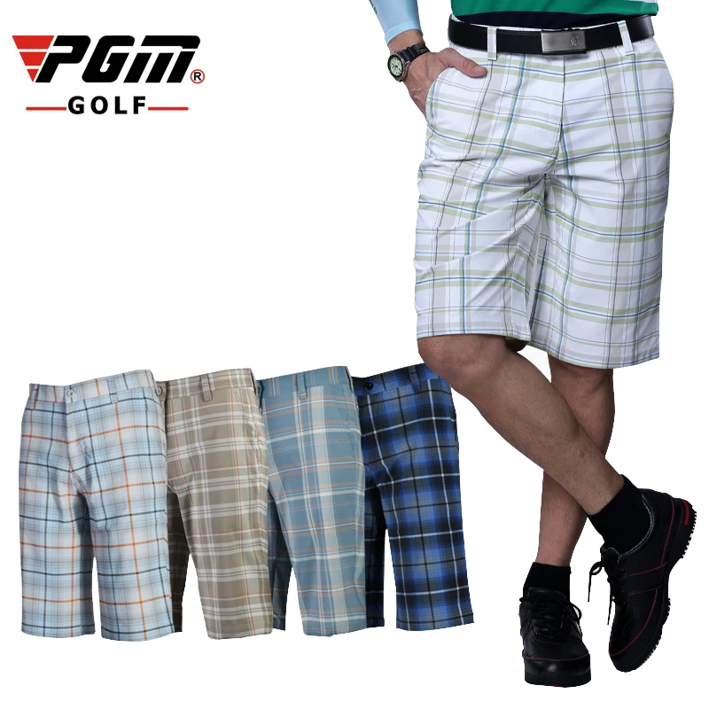 PGM Men British Style Golf Plaid Shorts Polyester Breathable Quick Dry
