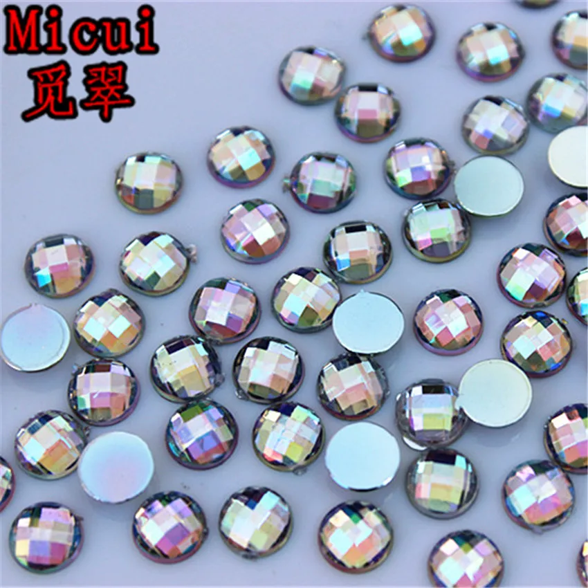 Micui 6/8mm Crystal AB Round Acrylic Nail Rhinestones Flatback Glue On Non Hotfix Stones Appliques For Craft DIY Nail Art MC341