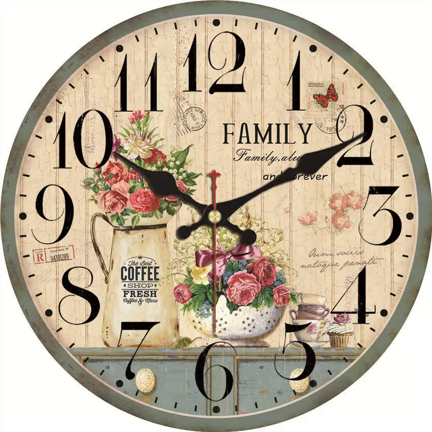 WONZOM Кухня Вино современный стиль деревянные картонные часы, цветы круглые Настенные часы для домашнего декора гостиной не тикающий звук - Цвет: Flower Wall Clock 21