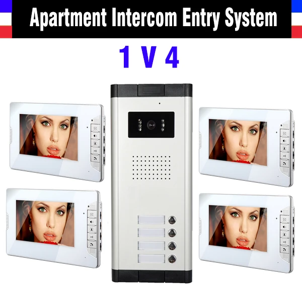 4 Units Apartment System 7 Inch Monitor Video