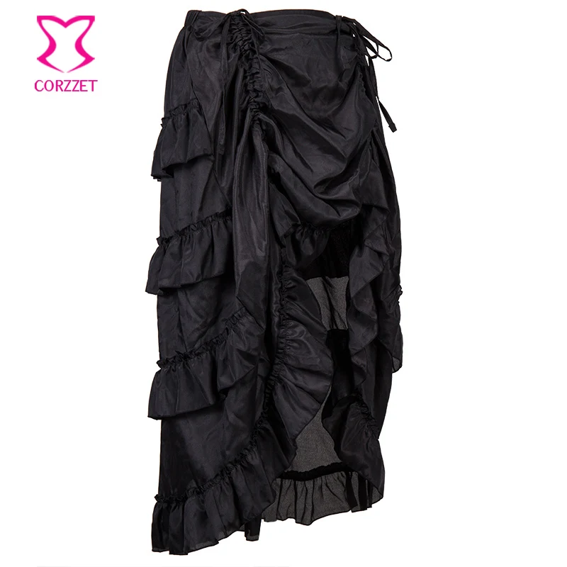 Черная спереди короткая сзади длинная Асимметричная юбка с рюшами в викторианском стиле стимпанк размера плюс готическая одежда винтажные юбки для женщин 6XL
