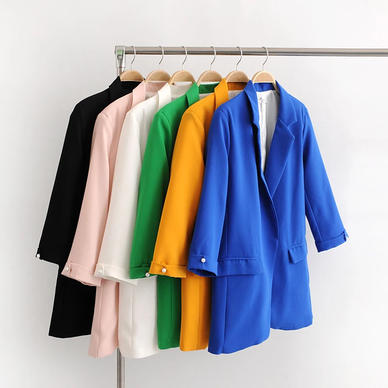 

2018 Autumn Women Green Blazers and Jackets 6 Candy Color Casual Office Lady Blazer Tops Female No Button Black abrigo mujer