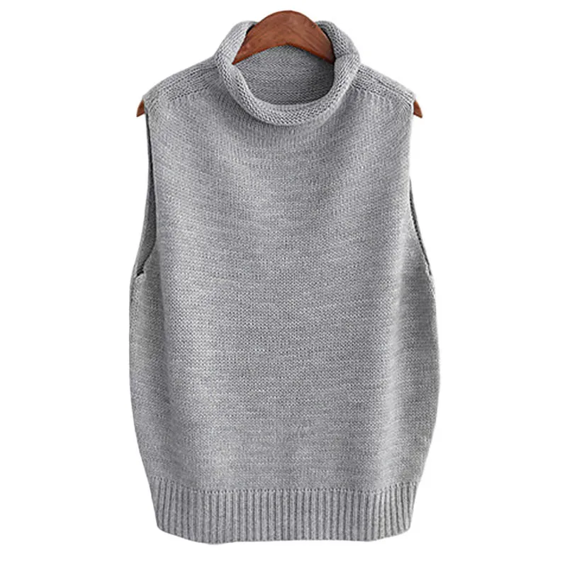 2018 Women's Roll Turtleneck Knit Vest Wool Sleeveless Pullover Fashion
