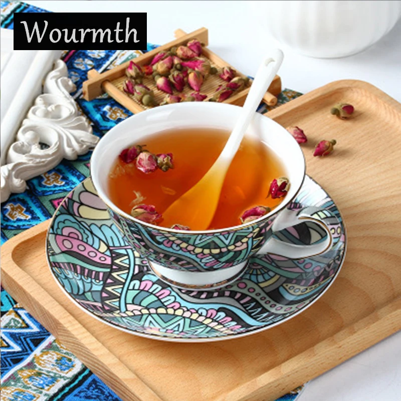 

Wourmth British Bone China Coffee Cup Saucer Spoon Set Europe Elegant Ceramic Water cup 220ml Advanced Porcelain Tea Cup