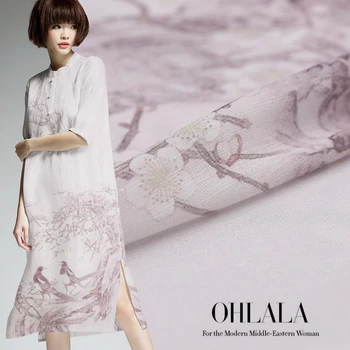 

China retro printing silk linen fabric breathable cheongsam dress natural linen fabric silk fabric for dress linen cloth