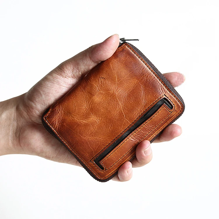 Genuine Leather Wallet For Men Mens Luxury Brand Designer Vintage Cowhide Small Short Zipper Wallets Purse Card Holder For Male