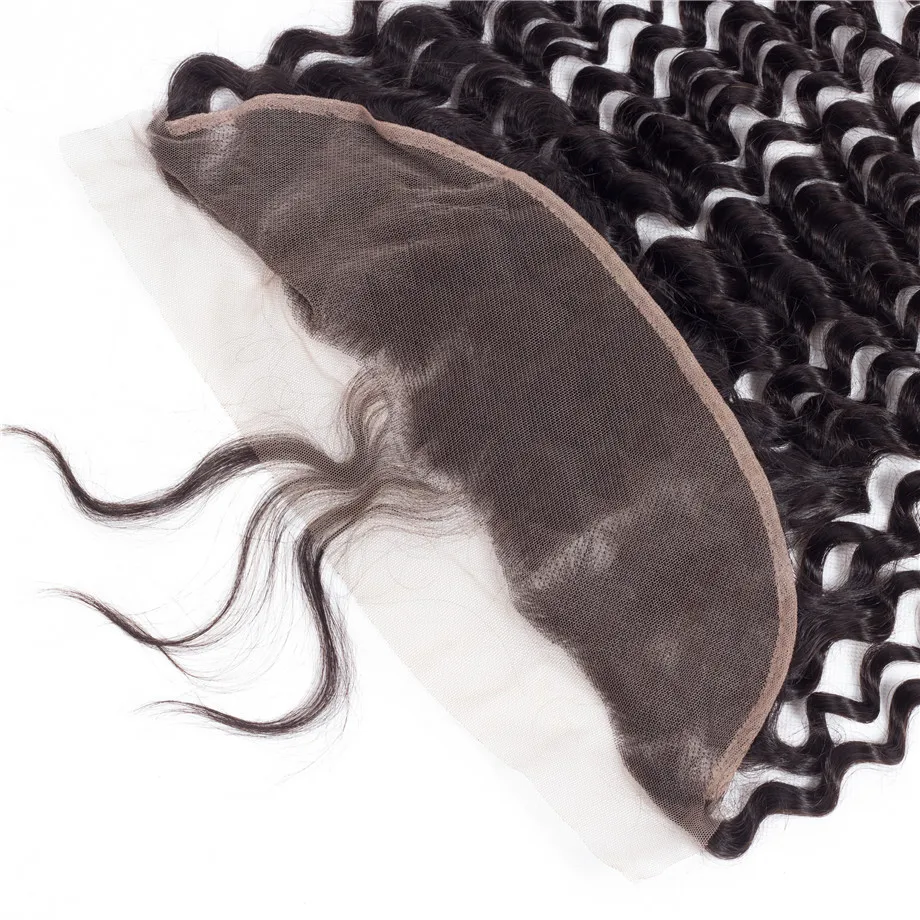 Блестящие Волосы Бразильские глубокие синтетические волосы волнистые 13*4 Кружева Фронтальная с детскими волосами предварительно сорванные Remy человеческие волосы закрытие натуральный цвет
