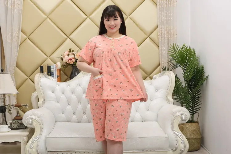 Новинка, летняя женская пижама с коротким рукавом и коленями, хлопок, пижамный комплект, 5XL размера плюс, комплекты домашней одежды