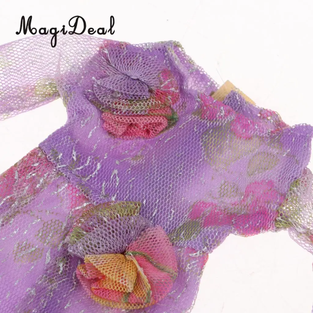 12 inch Doll Dresses Elegant Lady Long Sleeves Dancing Dress Sequined  Evening Dress Clothes for Blythe Doll Accessories Purple
