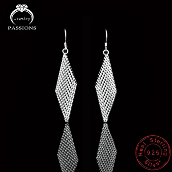 

Hot Ethnic Style Drop Earrings Jewelry Big Mesh Geometric Rhombus Long Earings 925 Sterling Silver Dangle Earring For Women Gift