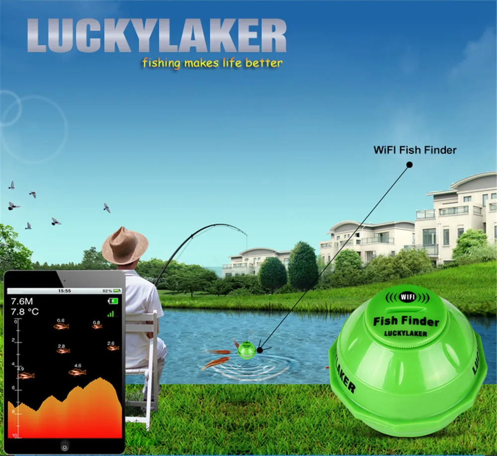 محظوظ سونار اللاسلكية WIFI Fishfinder الروبوت IOS FF916 50 M/130ft سمك البحر كشف أعمق سونار الاستشعار صياد السمك البحرية Findfish